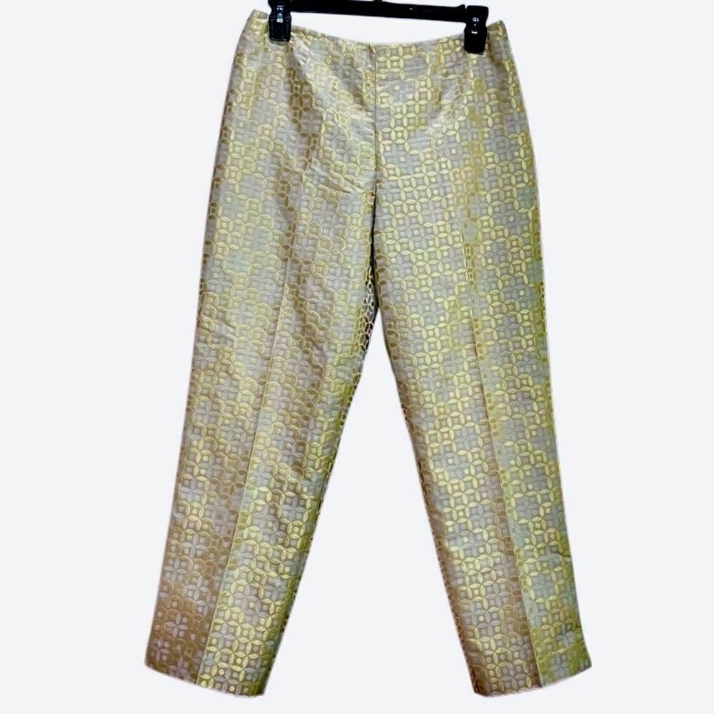 Sigrid Olsen Silk Blend Ankle Pants in Gold/Cream Women’s 4P